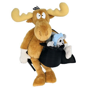 Rocky The Flying Squirrel & Bullwinkle Moose Plush Doll 19.5" Talking Magician